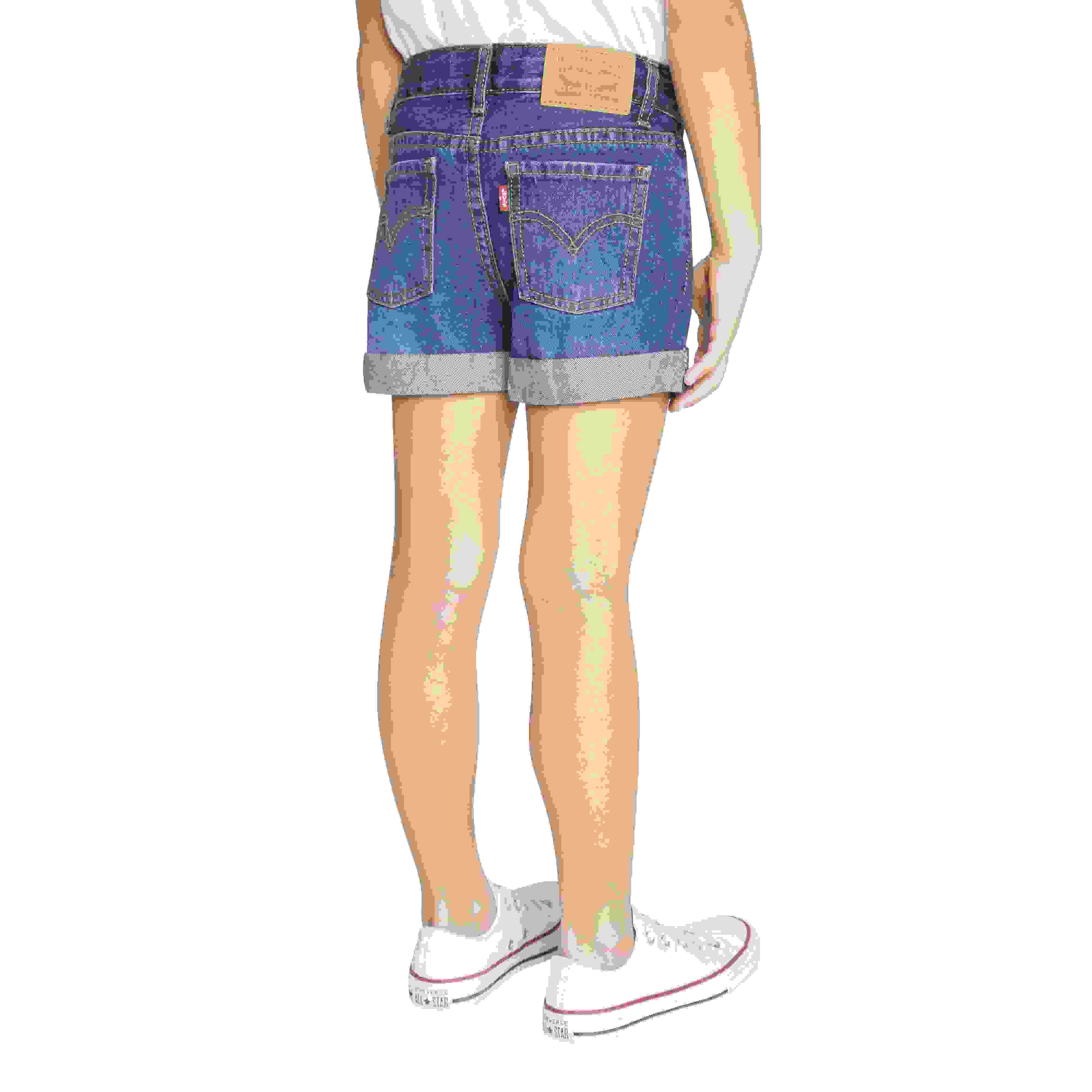 Levi's Girlfriend Fit Roll-Up Little Girls' Medium Blue Wash Denim Shorty Shorts